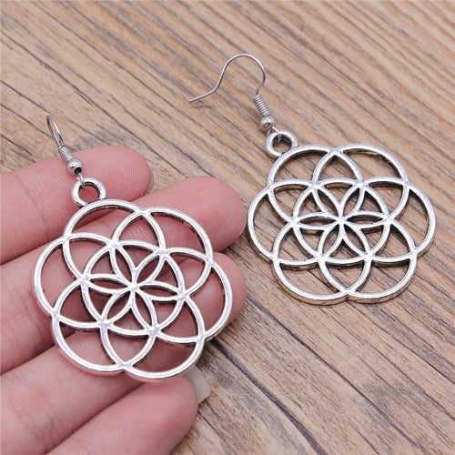 Carved Pattern Flower Of Life Dreamcatcher Dangle Drop Earing Bohemian