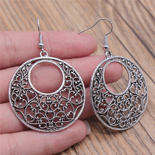 Carved Pattern Flower Of Life Dreamcatcher Dangle Drop Earing Bohemian