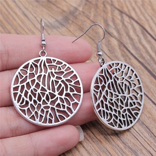 Carved Pattern Flower Of Life Dreamcatcher Dangle Drop Earing Bohemian