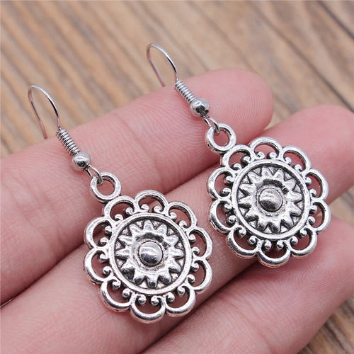 Carved Pattern Flower Of Life Dreamcatcher Dangle Drop Earing Bohemian