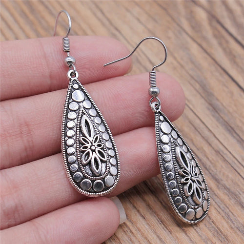 Carved Pattern Flower Of Life Dreamcatcher Dangle Drop Earing Bohemian