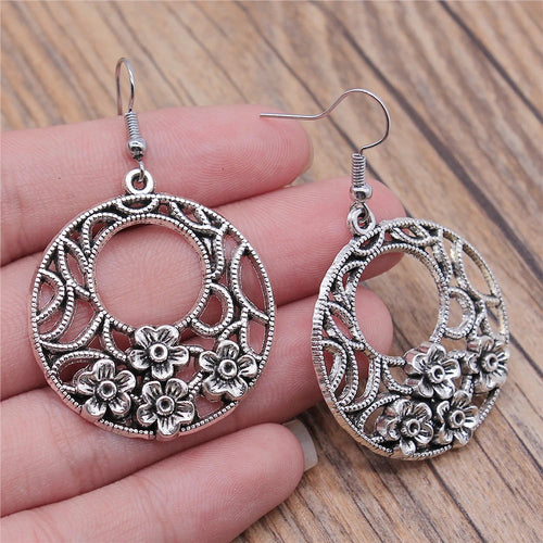 Carved Pattern Flower Of Life Dreamcatcher Dangle Drop Earing Bohemian