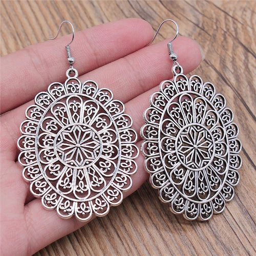 Carved Pattern Flower Of Life Dreamcatcher Dangle Drop Earing Bohemian