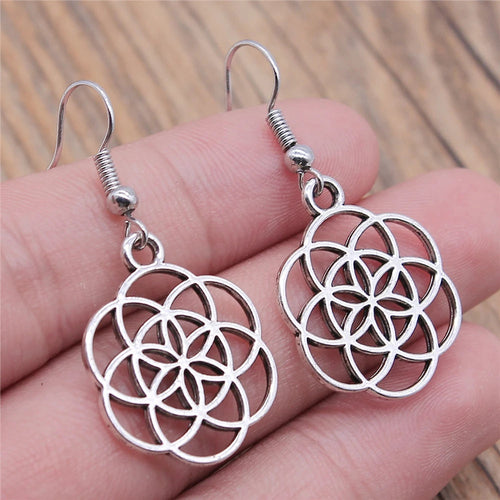 Carved Pattern Flower Of Life Dreamcatcher Dangle Drop Earing Bohemian