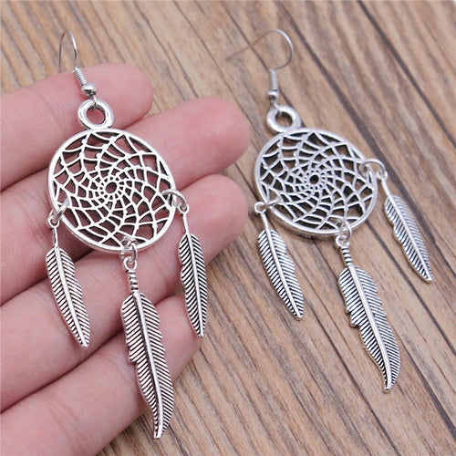 Carved Pattern Flower Of Life Dreamcatcher Dangle Drop Earing Bohemian