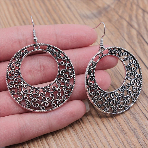 Carved Pattern Flower Of Life Dreamcatcher Dangle Drop Earing Bohemian