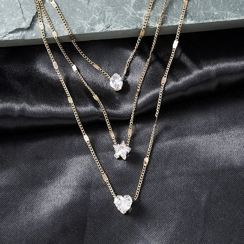 Exquisite Sparkling Water Drop Star Rhinestone Pendant Necklace