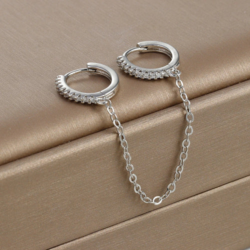 Europe and America CZ Crystal Chain Drop Earrings Stainless Steel